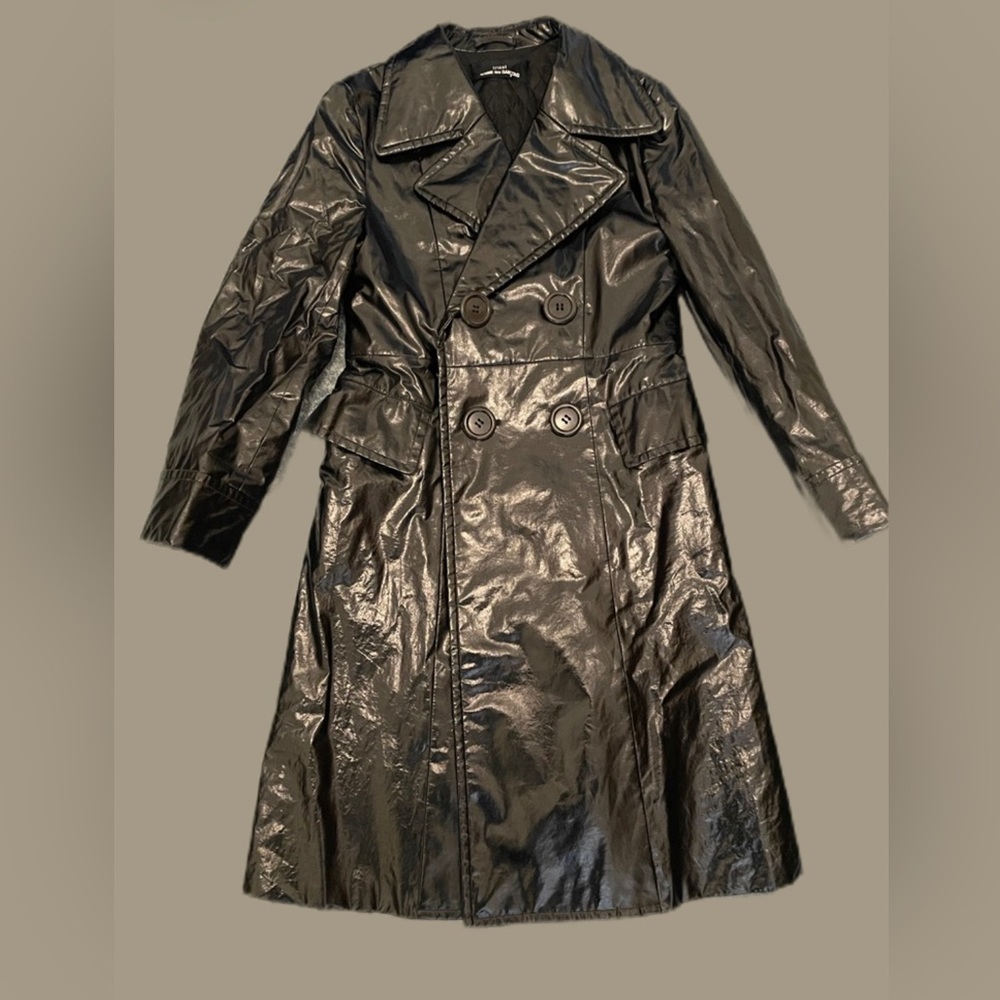 Vintage AD1995 COMME DES GARCONS Tricot black Vinyl DoubleBreasted Trench Coat